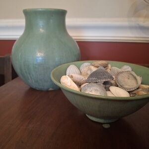 Teal Ceramic Vase and Bowl Set